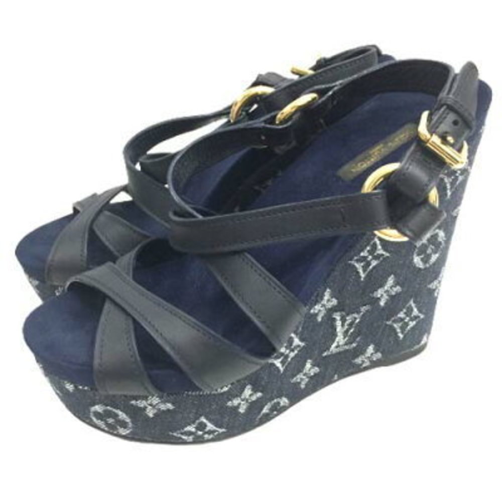 Louis Vuitton Sandals Wedge Denim Ocean Mules - Picture 2 of 9